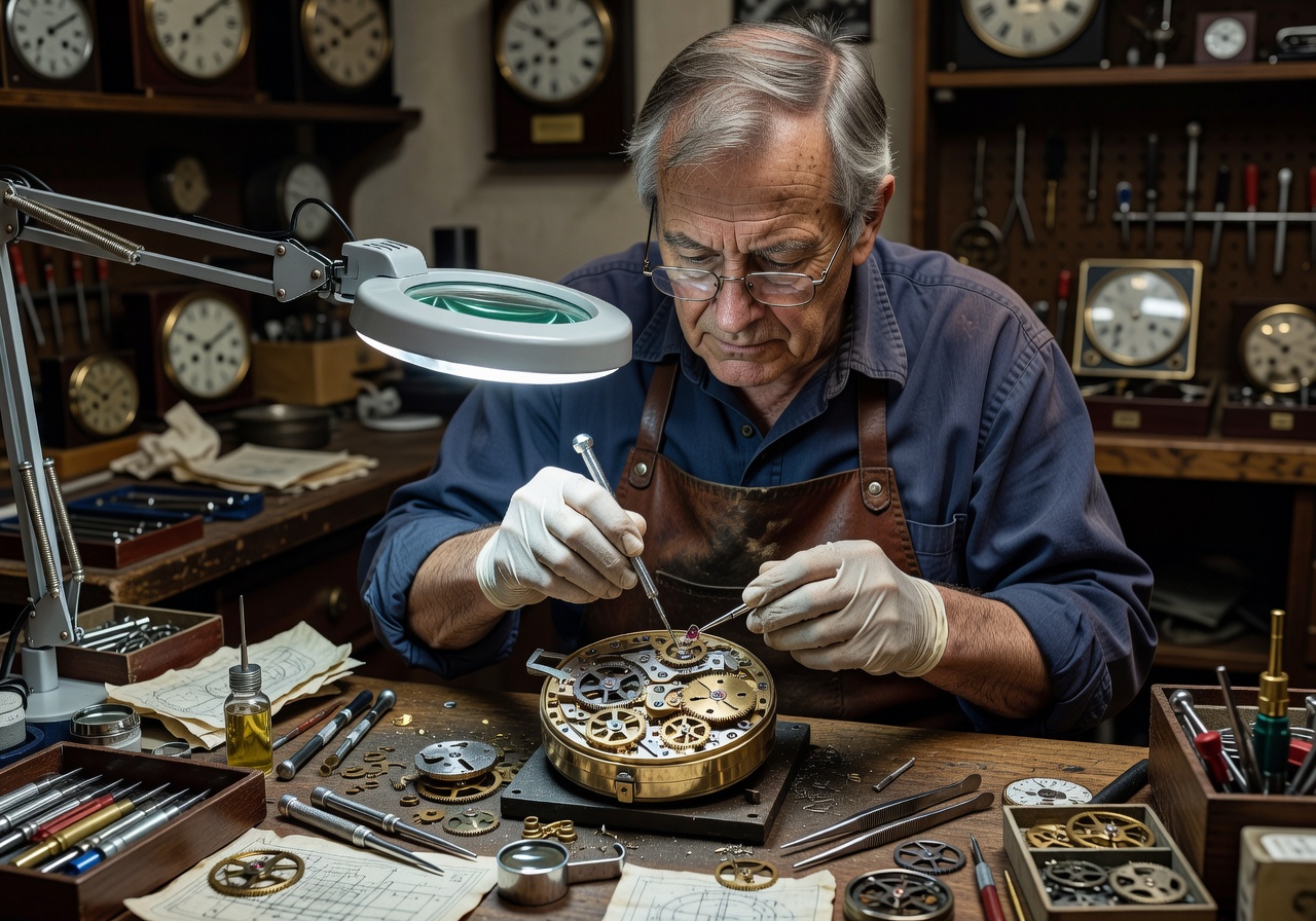 Watchmaker working meticulously on a timepiece